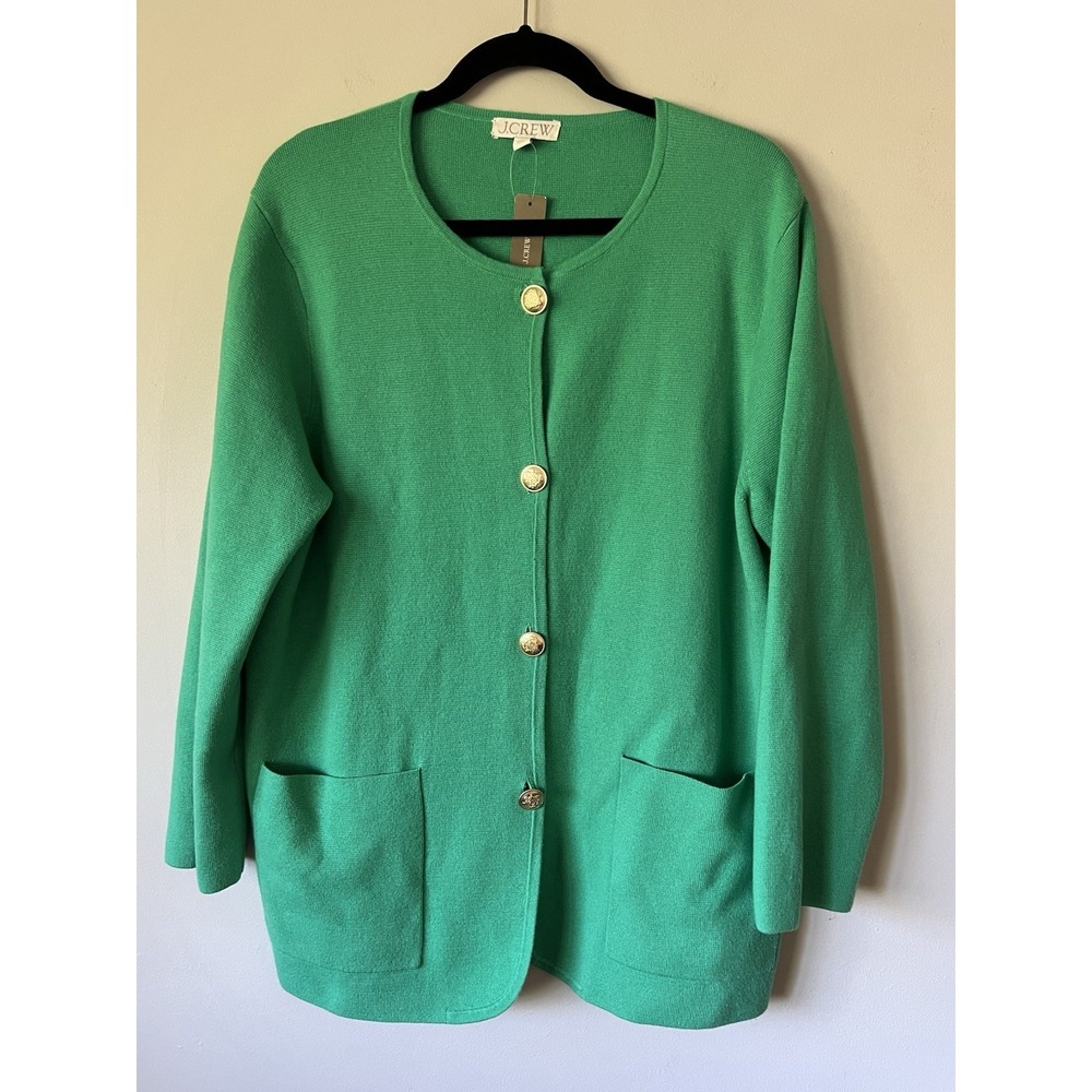 J.Crew Giselle Sweater-Blazer Summer Green Wool Cotton Blend Size L NWT Career